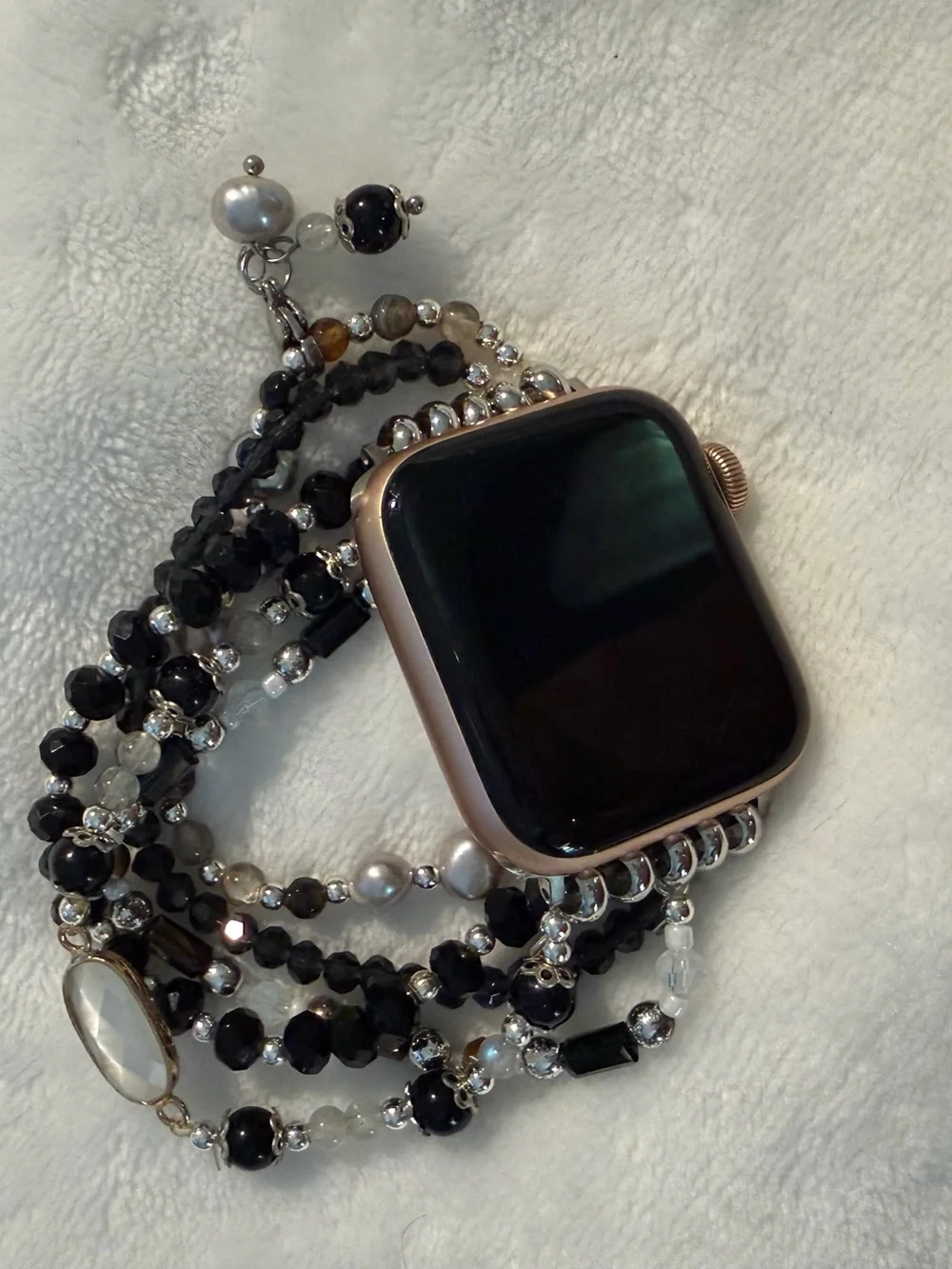 Cape Diablo Beaded Multi-Strand Watch Band - Black & Pearl